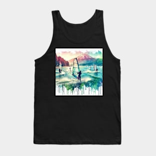 Artistic illustration of windsurfers at Mount Hood Tank Top